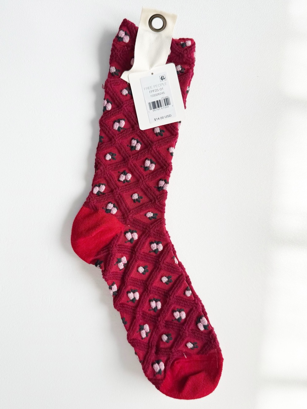 Free People Floral Jacquard Trouser Socks in Red | NWT - Picture 3 of 5